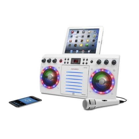 iKaraoke KS303B-BT Bluetooth CD&G Karaoke System with Multi Color Lighting Effect, White