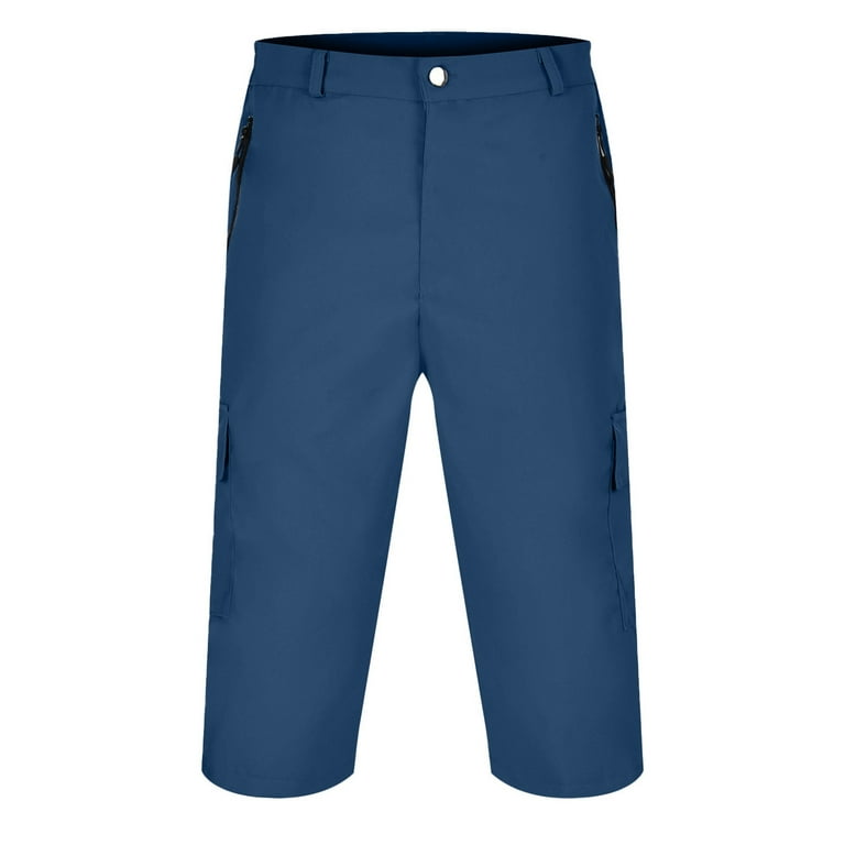 Men's Shorts Below The Knee Lightweight Walking Seven Point Belt Pocket Cargo Exercise Fishing Cargo Shorts for Men Blue, Size: 2XL