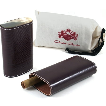 Andre Garcia Limited Edition Maroon Woven Leather Cedar-Lined Telescopic 3 Finger Cigar Case with Flat Buffalo Horn Accent