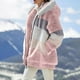 thumbnail image 3 of Gibobby Chamarra de Invierno, Chaqueta Sherpa de manga larga con cuello alto alto y cremallera completa para mujer con ribete tejido(Rosa,XG), 3 of 5