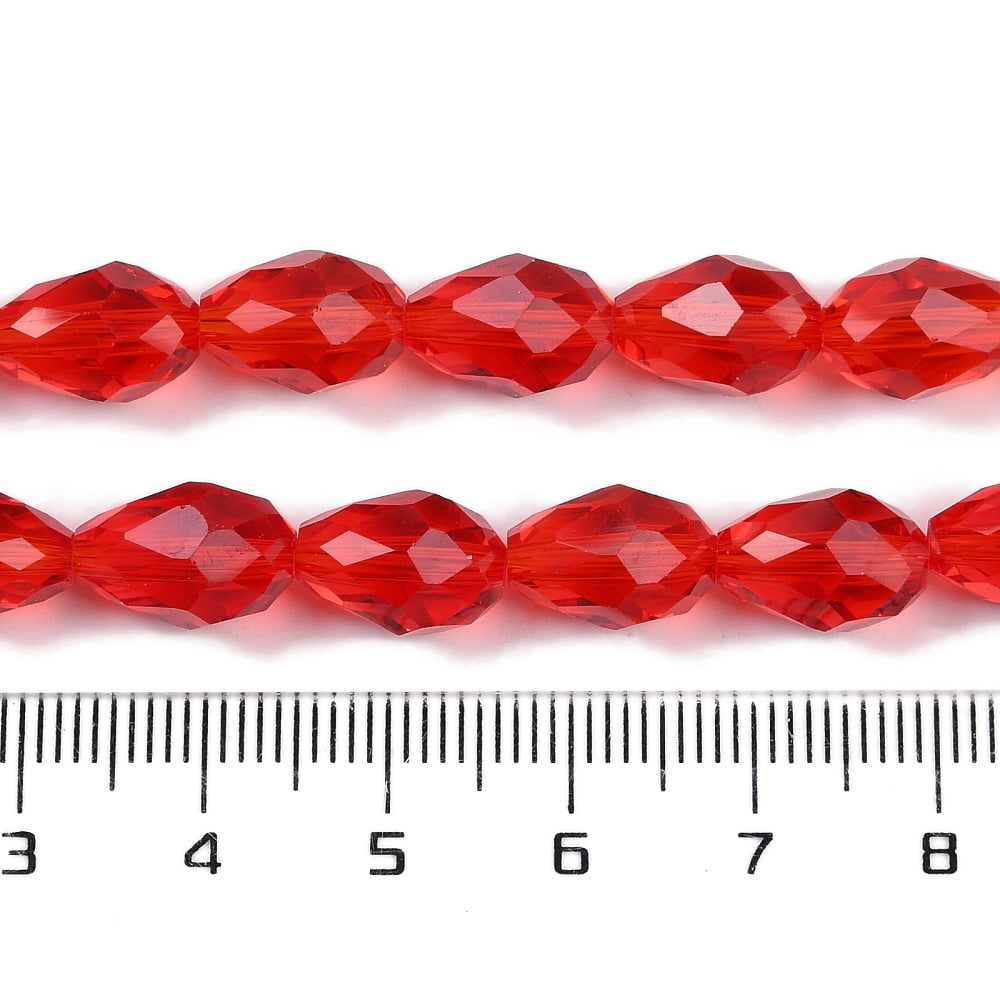 Transparent Glass Beads Strands Faceted Teardrop Red 8x6mm Hole: 1.2mm about 65~67pcs/strand 20.08 inch(51cm)