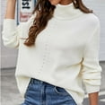 thumbnail image 6 of Cropped Sweaters For Women Turtle-Neck Solid Collor Knitting Sweater Ladies Recreational Pullover Long Sleeve Tops,White,X-Large, 6 of 9