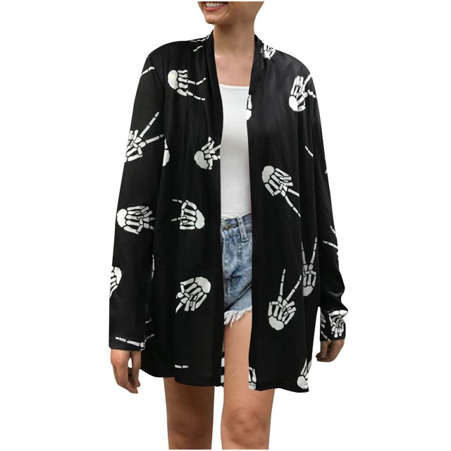 Moda de mujer Otoño Invierno Halloween Impreso Cardigan Manga larga Abrigo Tops Fridja hkj712