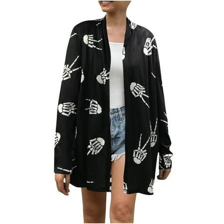

Cardigan for Women Long Sleeve Open Front Elegant Halloween Cardigan Jacket Coat Workout Tops for Women Funny Print Fall Cardigans for Women