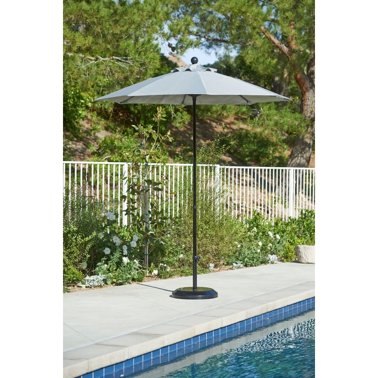 fiberglass ribbed patio umbrella California 9' Round Aluminum Pole Rib Market Umbrella, Crank Lift, Collar Tilt, Bronze Pole, Sunbrella Forest Green quality polyester fabric Premium 9 Ft Aluminum Market