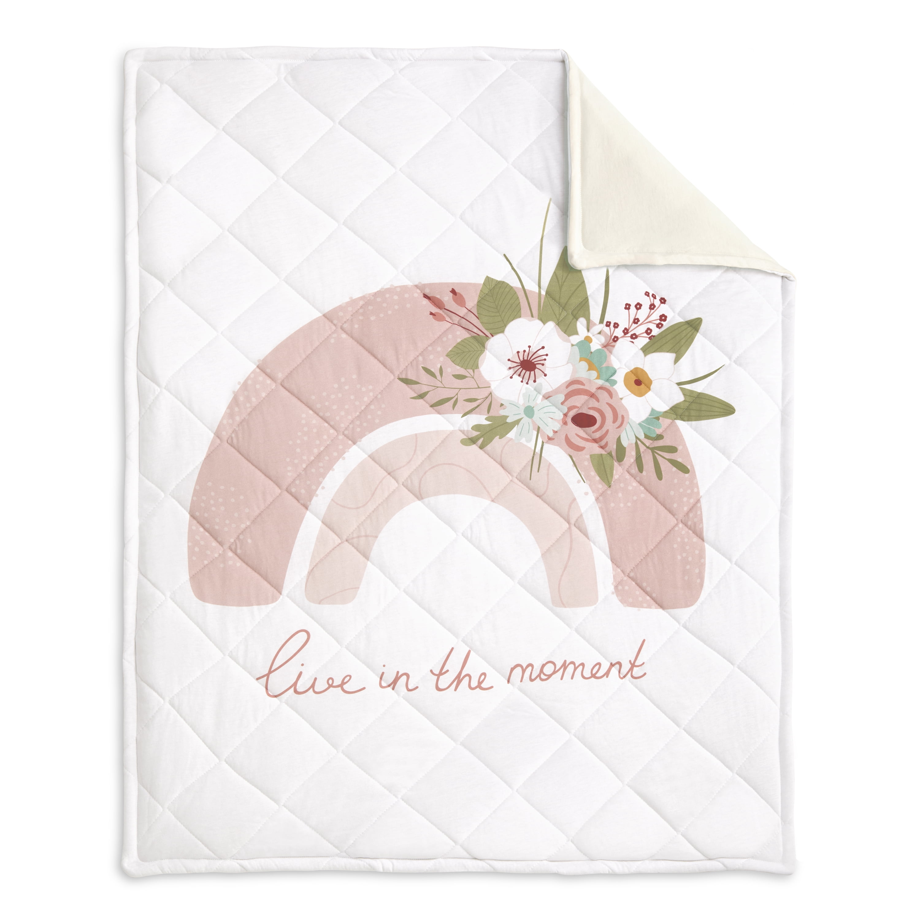 Evolur RainBoho Collection 3pc Toddler Bed Set (Fitted Sheet, Comforter, Pillow Case) in Light Peach & Rainbow Print