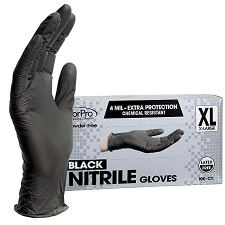 

ForPro Professional Collection Disposable Nitrile Gloves Chemical Resistant Powder-Free Latex-Free Non-Sterile Food Safe 4 Mil Black X-Large 100-Count