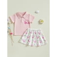 thumbnail image 5 of Michellecmm 2Pcs Toddler Girls Summer Outfits Short Sleeve Lapel Collar Tops + Mini Skirt Set Golf Clothes, 5 of 9