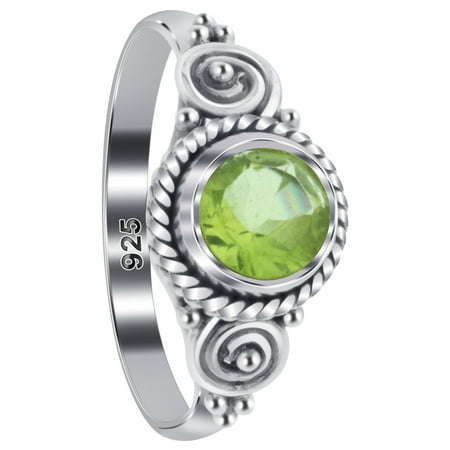Peridot Gemstone Chip - Gem Avenue 925 Sterling Silver Peridot Gemstone Bali Design Solitaire Ring Size 7