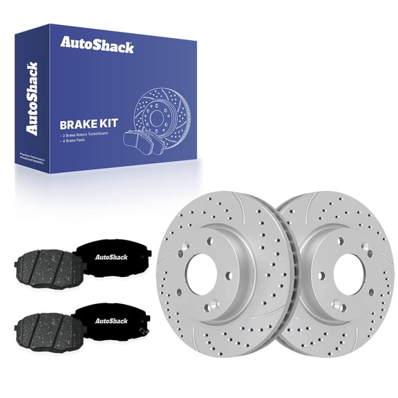 AutoShack Front Brake Rotors & Premium Pads for Kia, Soul 2014-2016, FWD L4 1.6L 2.0L - Coated Drilled & Slotted - Silver Matte Finish - TurboGuard - 11.02" (280 mm), 5-Lug