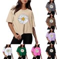 thumbnail image 1 of SYVGVA Womens Summer Short Blouse,Womens Plus Size Top,Womens Drop Shoulder Round Neck Oversized Crop Workout Tees,Purple,L, 1 of 3