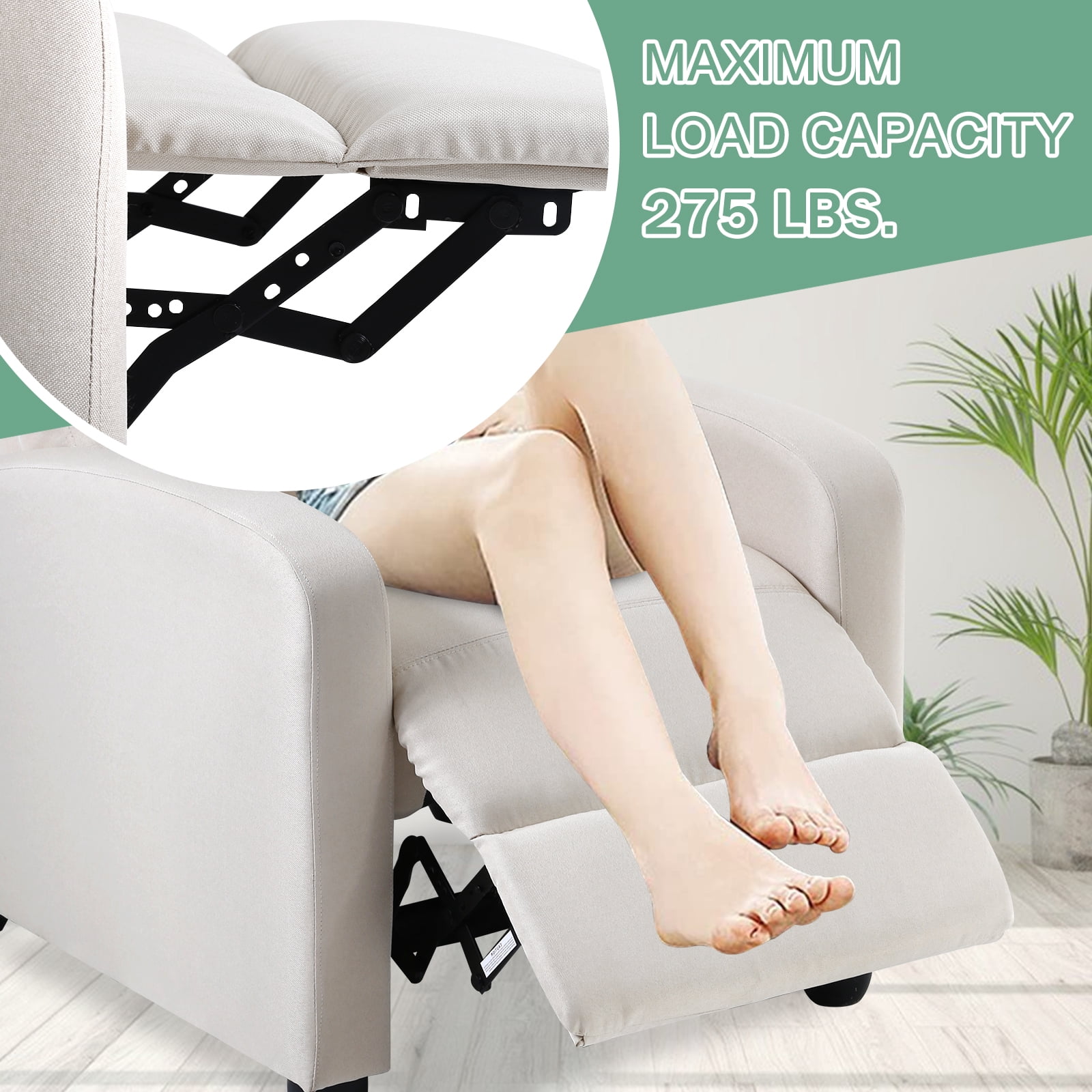 Recliner Chair for Living Room Single Recliner Sofa Adjustable Home Theater Seating Fabric Padded Seat with Footrest, Modern Reading Reclining Chair Easy Lounge, Beige