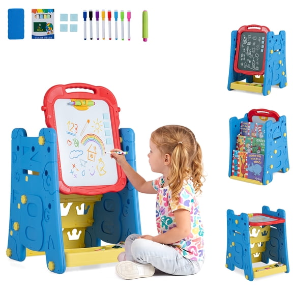 Infans 4 in 1 Art Easel for Kids w/Book Rack Height Adjustable Standing Easel Age 3