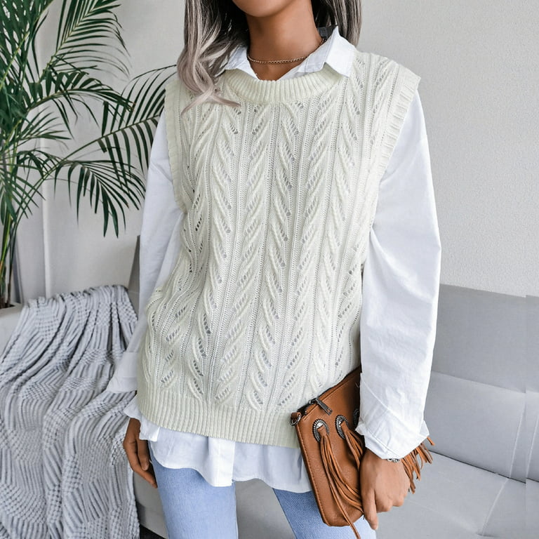 haxmnou women's round neck cable knit sweater vest sleeveless