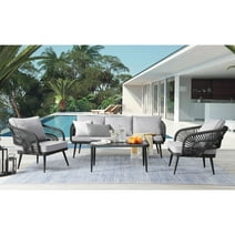 Inspired Home Marius Outdoor Rattan Wicker 4pc Seating Group, Black