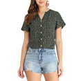thumbnail image 5 of Allegra K Women's Ruffle Short Sleeve Tops V Neck Button Ditsy Floral Blouse, 5 of 6
