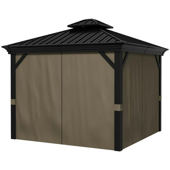 Resenkos Outdoor Garden Gazebo, Sunshade Gazebo Canopy,10' x 10' Hardtop Gazebo, Pavilion Gazebo with Curtains, Nettings, Hooks, Dark Brown