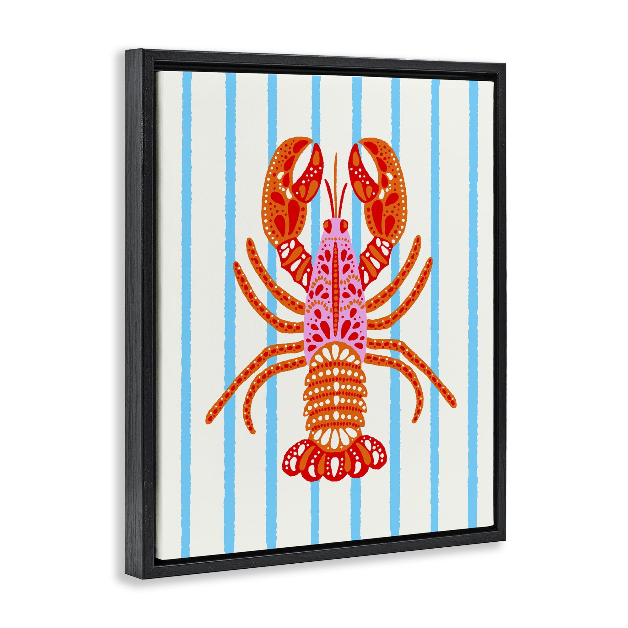 Stupell Industries Bright Boho Lobster on Stripes Black Framed Floater Canvas Wall Art, design by Indira Prieto | IndySign