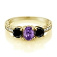 thumbnail image 2 of Gem Stone King 1.97 Ct Oval Purple Amethyst Black Diamond 18K Yellow Gold Plated Silver Moissanite Ring (Size 6), 2 of 4