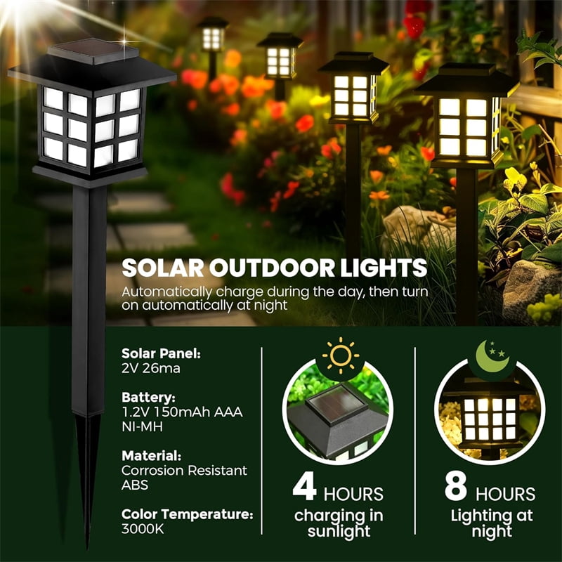 12 packs of solar walkway outdoor landscape lights, solar outdoor lights, solar walkway lights, waterproof courtyard LED courtyard, courtyard, lawn, house shape decoration in cold white