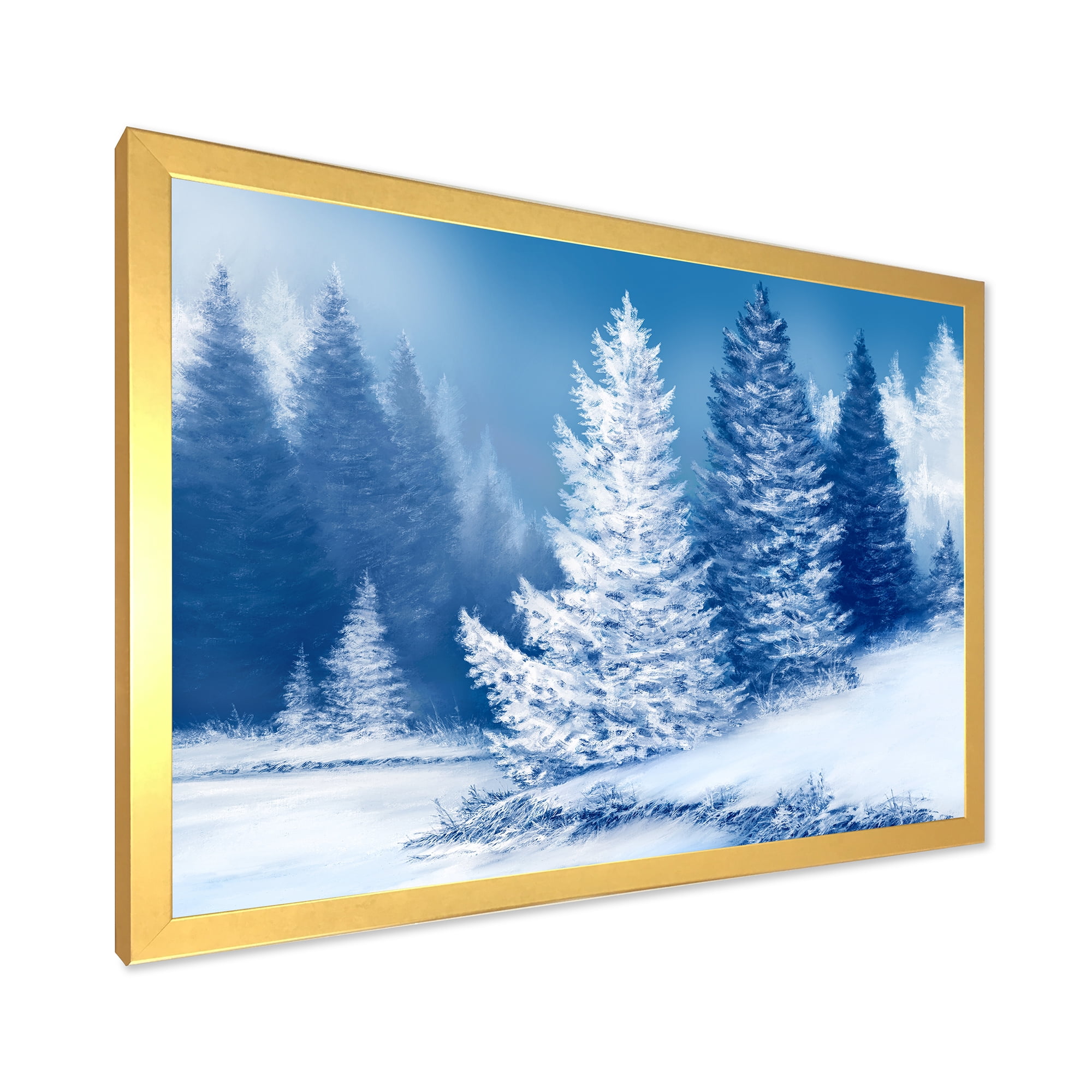 Designart 'Snow Covered Trees With Dreamlike Spruce Forest' Lake House Framed Art Print