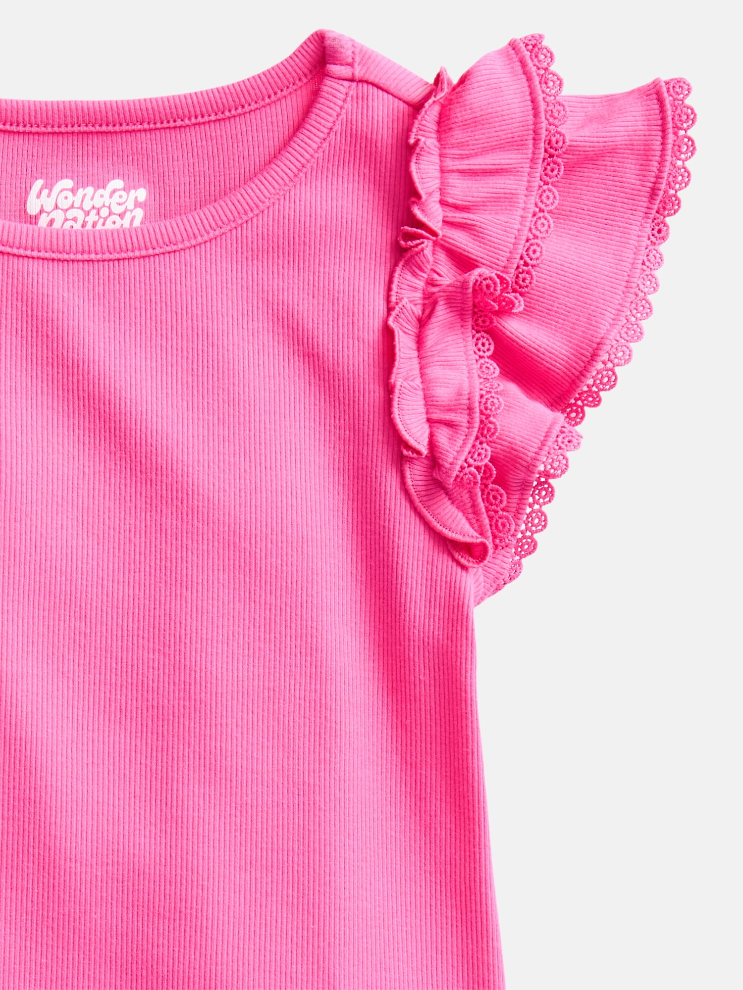 Wonder Nation Girls' Ribbed Top with Short Ruffle Sleeves, Sizes 4-18 & Plus
