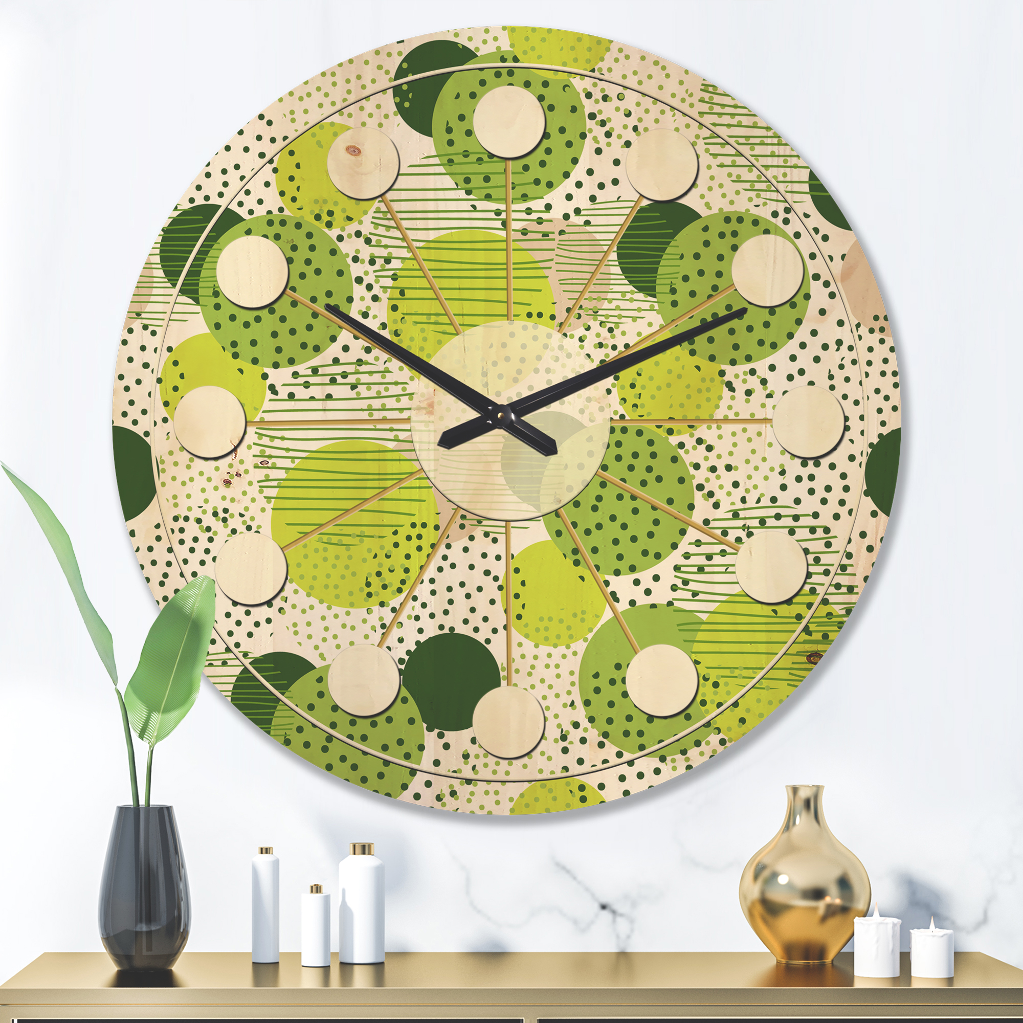 Designart 'Circular Abstract Retro Pattern Geometric X' Mid-Century Modern Wood Wall Clock
