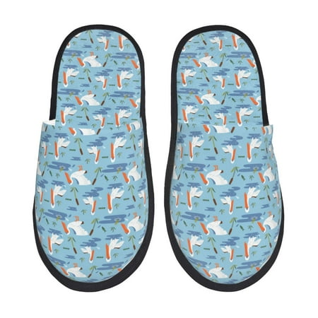 Balery Pelican Reed And Fish Slient Indoor Furry Fleece Comfort House Shoes Soft Non-Slip Home Shoes Cotton slippers House Slippers-- Large