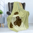 thumbnail image 4 of Pug Soft Flannel Fleece Throw Blanket, Little Dog with Tilted Head with Expression I Love Pugs Pet, Cozy Plush for Indoor and Outdoor Use, 60" x 80", Avocado Green Baby Blue, by Ambesonne, 4 of 5