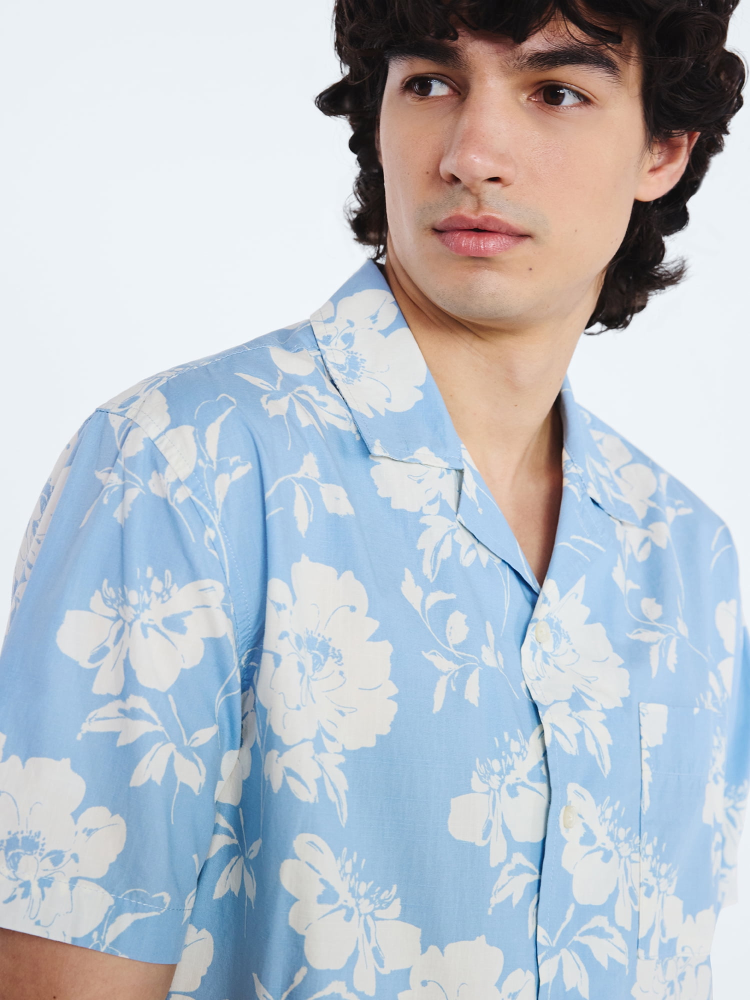 Free Assembly Men's Floral Cotton Camp Shirt with Short Sleeves, Sizes S-3XL