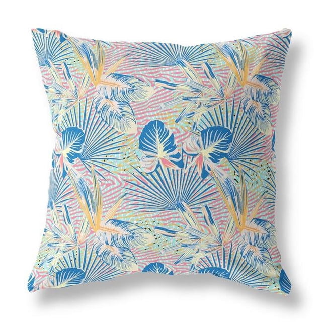 HomeRoots 414219 26 in. Tropical Intérieur & Extérieur Throw Pillow&44; Bleu Clair & Rose