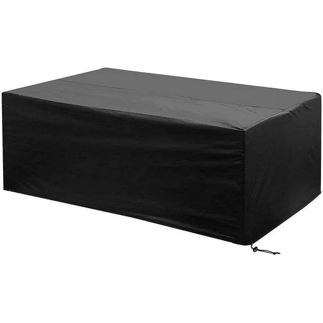 Funda para mesa de patio para uso en interiores y exteriores, tela Oxford impermeable con cuerda ajustable para dobladillo, protección para muebles de jardín, terraza, áreas de cubierta (negro, 242 x
