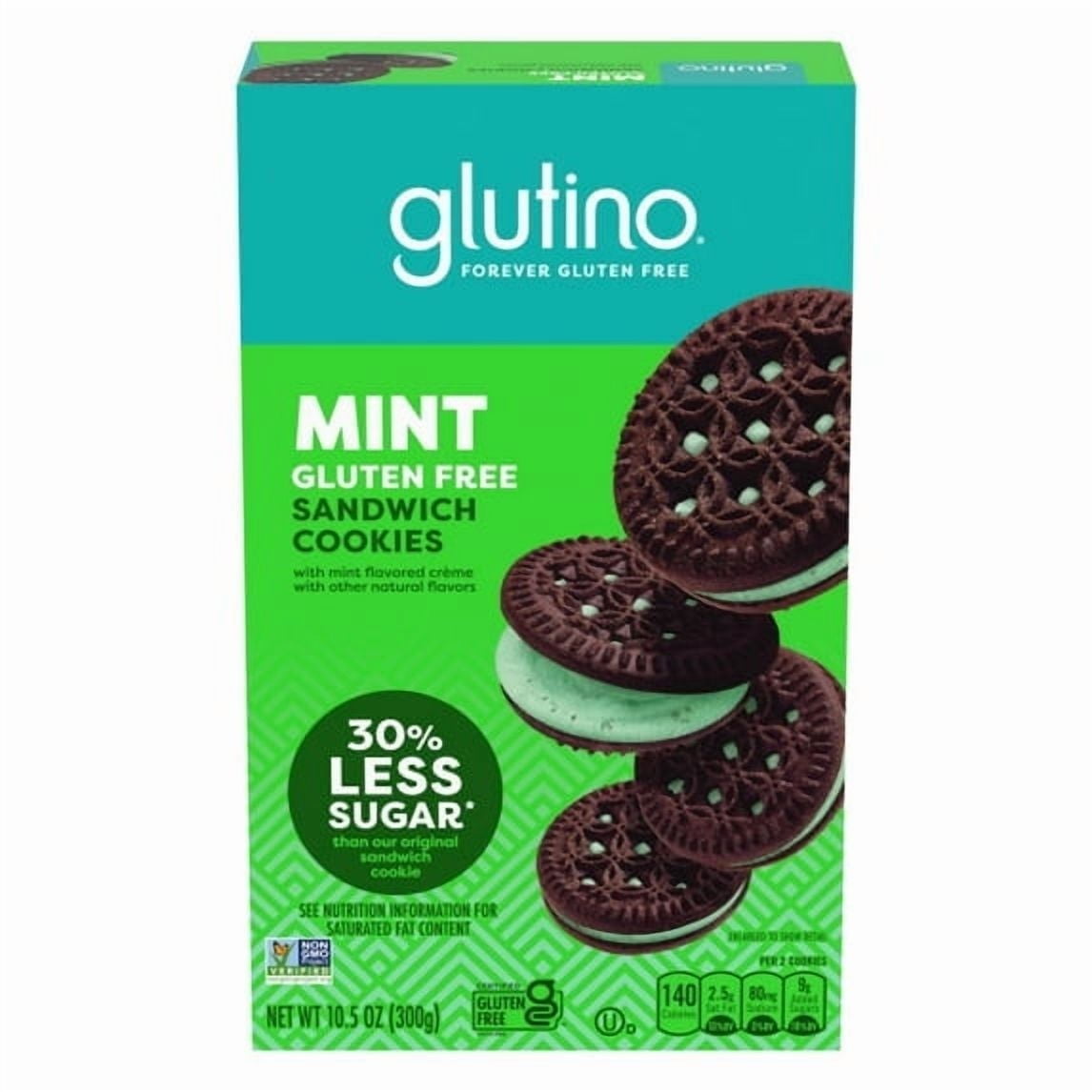 Glutino Gluten-Free Mint Flavored Sandwich Cookies Gluten-Free Snacks 10.5 oz.