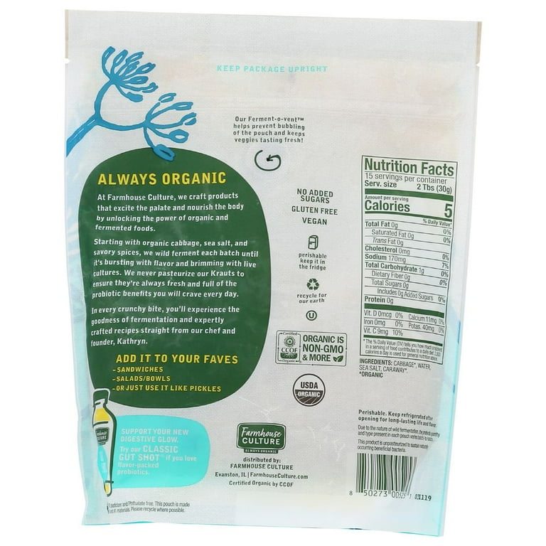 Farmhouse Culture Organic Classic Caraway Kraut, 16 Ounce -- 6 per