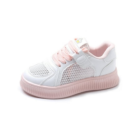

UKAP Kids Sneakers Breathable Casual Shoes Mesh Flats Lightweight Walking Shoe Children Magic Tape Non-slip Pink 1.5Y