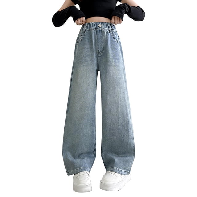 Pantalon Grand pour Filles Jambe Droite Couleur Unie Décontracté 100 % Polyester