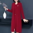 thumbnail image 5 of Quixlent 2 Pcs/Set Women Coat Dress Suit Long Sleeves Mid Length Solid Color Jacket Sleeveless Round Neck A-line Midi Dress Plus Size Formal Business Style Banquet Outfit, 5 of 7