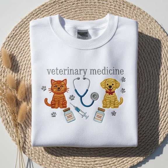 Embroidered Veterinary Medicine Sweatshirt, Cat Dog Vet Med Gift, Stethoscope Embroidered Hoodie, Future DVM Student
