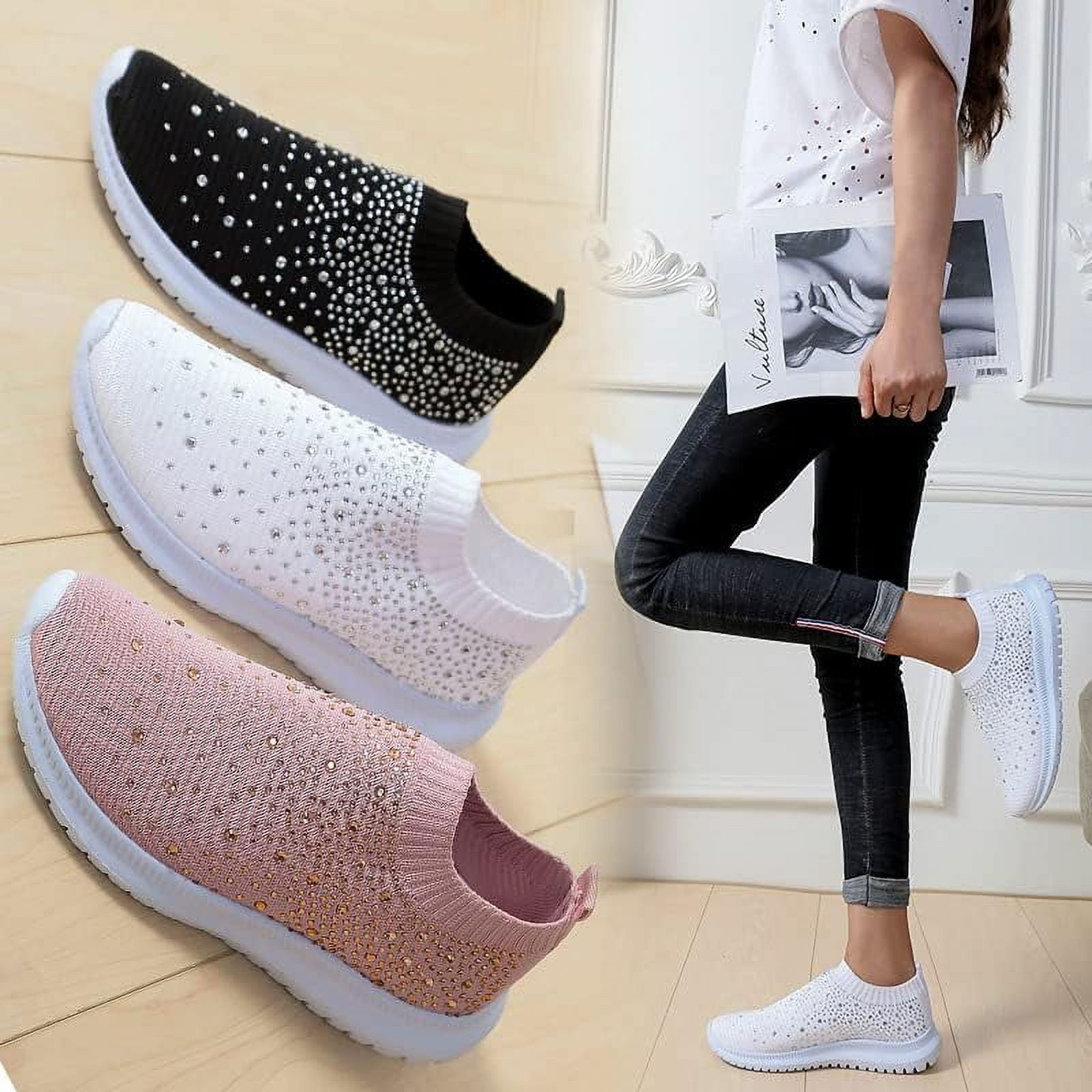 Women's Shoes Wear Non-slip Shoes Sneakers Beads Sparkling Socks Rhinestone  Sneakers Casual Running Light Shoes