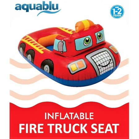 aquablu Inflatable Fire Truck Cool Summertime Swim Seat & Float Toy for Pool Beach Lake Bay & More Exciting Red Fire Engine Steering Wheel & Solid Bottom for Toddlers Ages 1-2