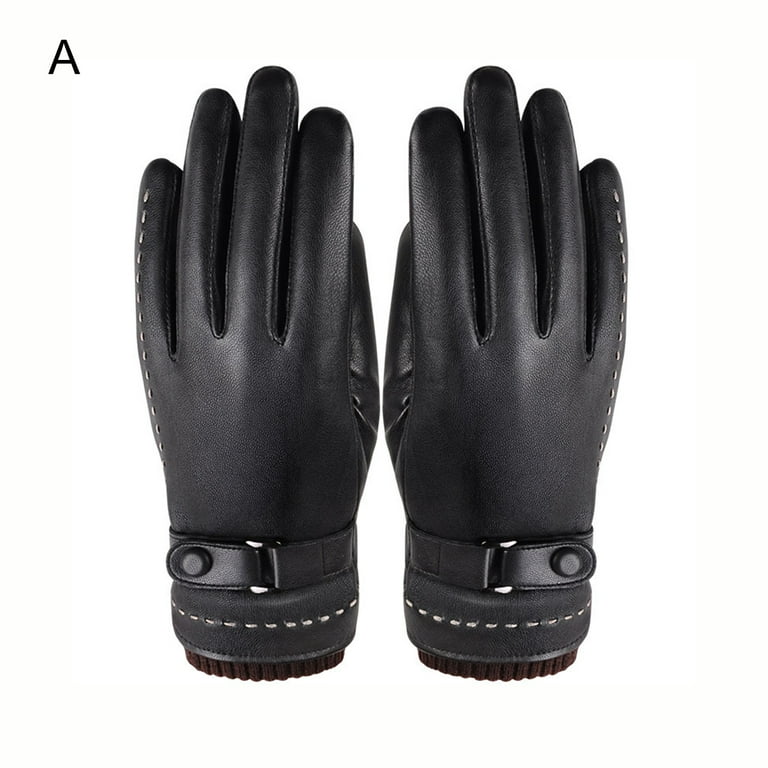 Insulated Men's Leather Gloves with Touchscreen, Fleece Linied for