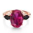 thumbnail image 3 of Gem Stone King 3.76 Ct Oval Red Created Ruby Black Onyx 18K Rose Gold Plated Silver Ring, 3 of 6