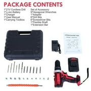 21V Power Drill Cordless Drill, Hammer Drill Cordless with 27 Pcs Accessories, 25+1 Variable Speed Trigger 3/8 Keyless Chuck 1200mAh Lithium-Ion Battery & Toolboxes, Drill Kit for Home
