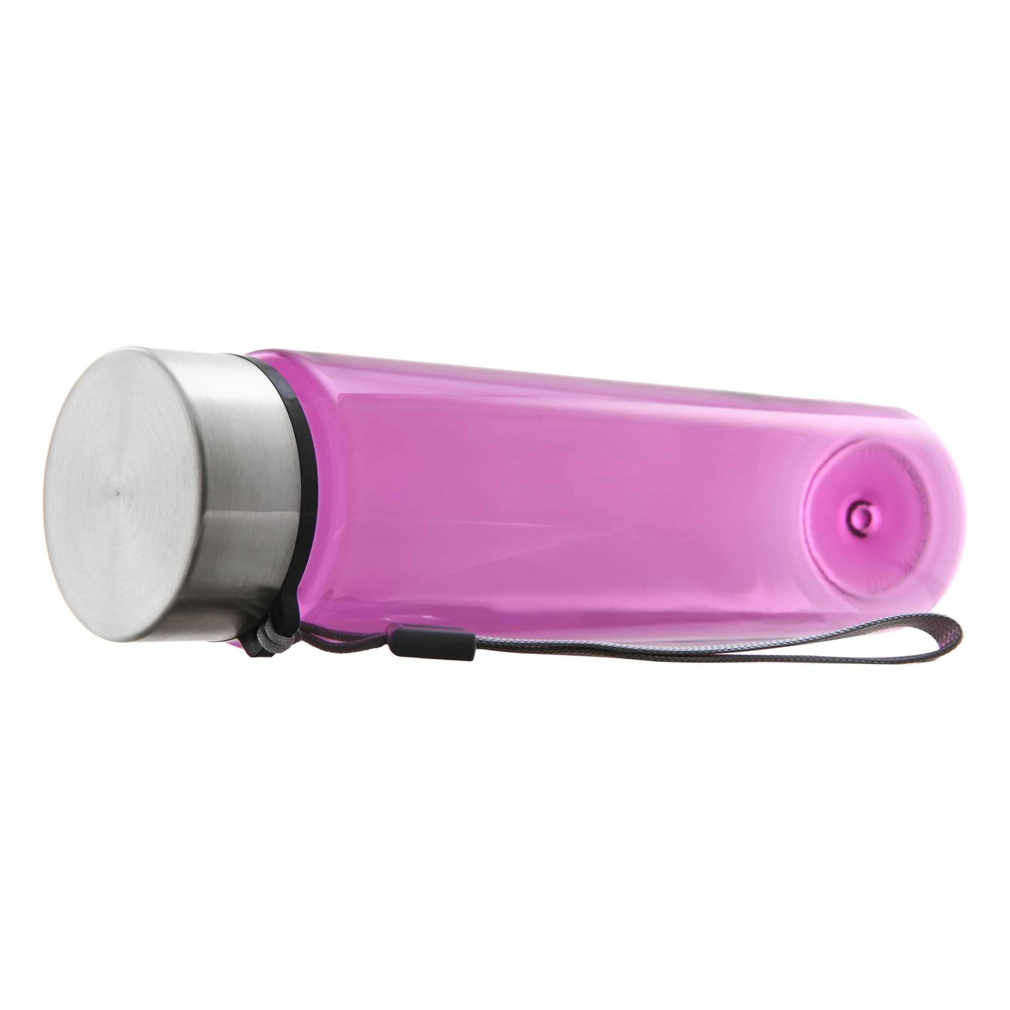 Mainstays 18 oz Plastic Purple Water Bottle Stainless Steel Screw Cap Lid with Strap, 1 Each Included