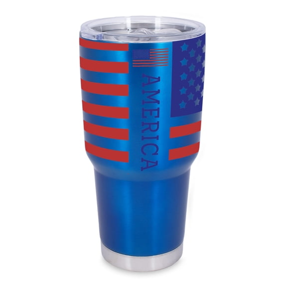 100 North 30 Ounce Stainless Steel On the Go Travel Tumbler With Push Top Lid, America Blue