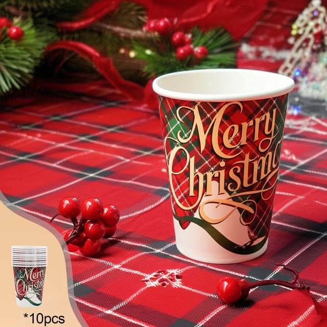 Herunwer Christmas Theme Disposable Paper Cups, Paper Trays, Paper Towels, Holiday Party Decorations