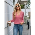 thumbnail image 6 of Women'S Multi-Layered V-Neck Solid Color Long Sleeved T-Shirt Casual Blouses Top Pink L, 6 of 10