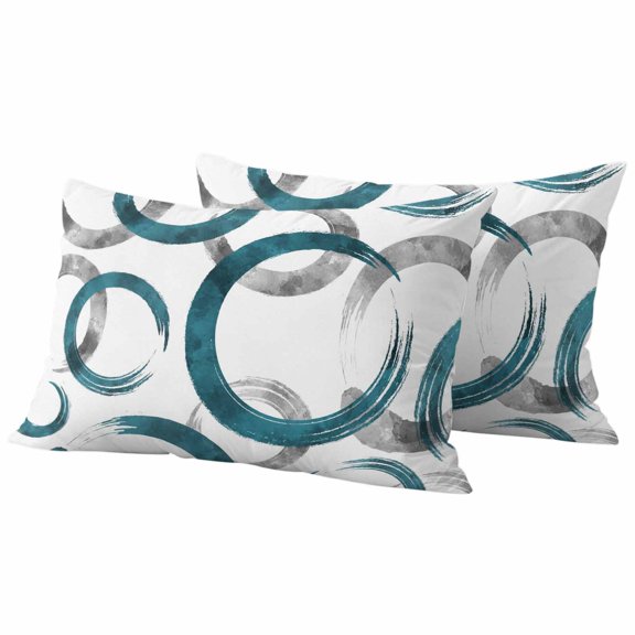 Turquoise Grey Outdoor Waterproof Pillow Covers, Geometric Circle Modern Abstract Simple Art Decorative Rectangle Throw Pillowcase Sofa Cushion Sham for Patio/Couch/Chair, 20"x12" 2 Pack