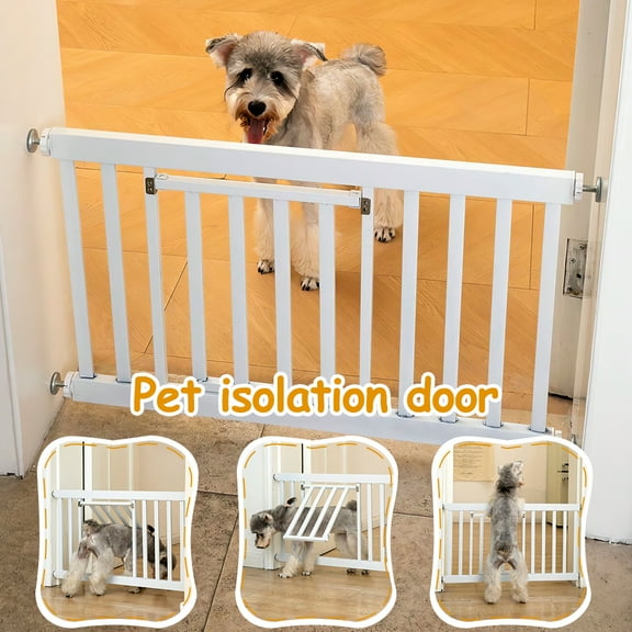 Pet Isolation Door, Step-Over Metal Dog Door, Adjustable Expandable Small Door, Indoor Small Dog Pet Door for Stair Doorways, White