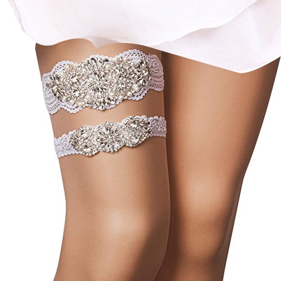 Wedding Bridal Garter Stretch Lace Bridal Garter Sets with Rhinestones Clear  Crystal Pearl for Wedding,Silver-off White - Walmart.ca